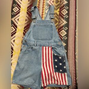 Guess Kids Denim Overalls with American Flag Design